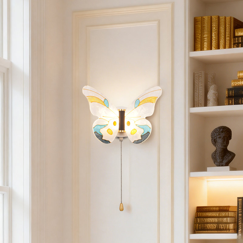 Enamel Butterfly Wall Sconce 3 Color Change Led Light Pull Chain Switch