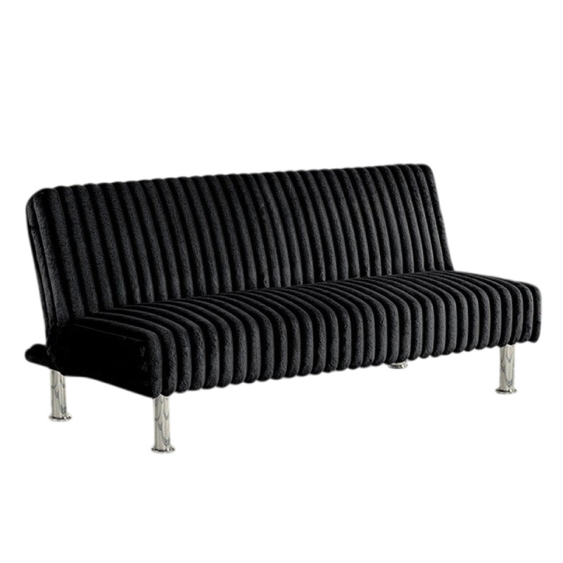 Hini Fold Out Futon Sofa Bed, Modern Chrome Metal Legs, Black Fabric