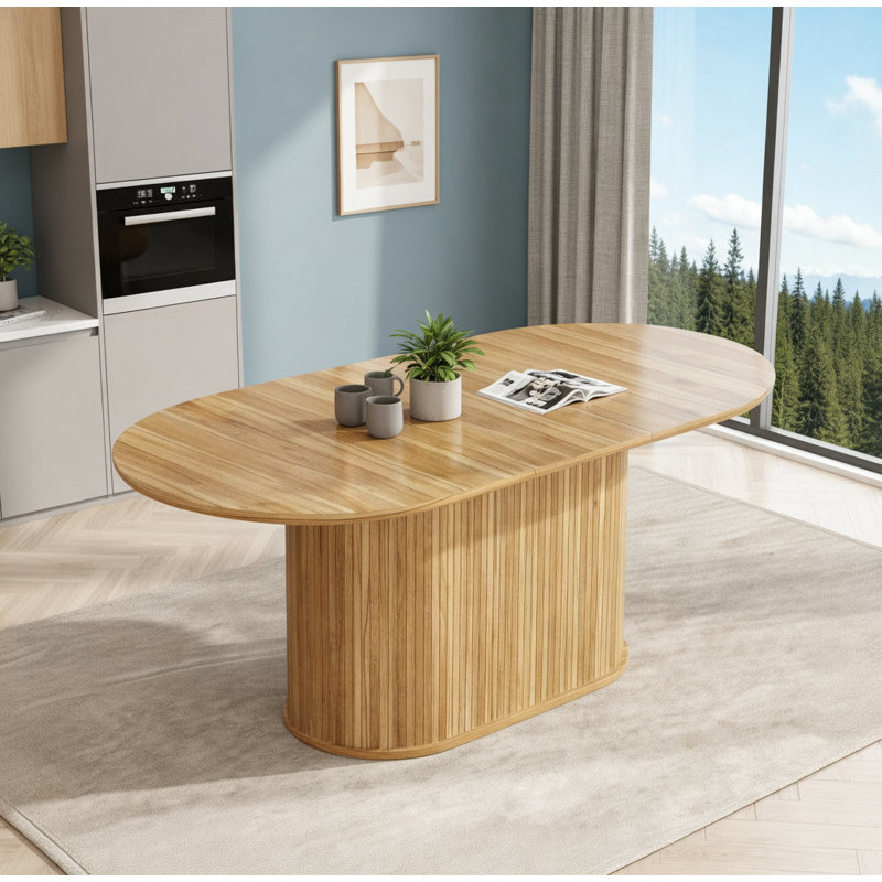 Table de salle à manger extensible avec pieds rayés pour le salon, Naturel