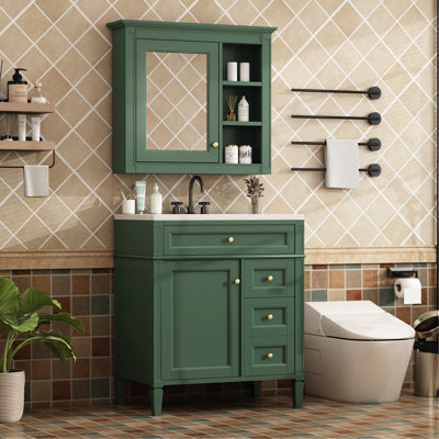 Ensemble de meuble-lavabo autoportant 30 po avec lavabo supérieur, meuble-lavabo moderne avec 2 tiroirs et tiroir basculant, meuble-lavabo autoportant avec miroir et meuble-lavabo simple