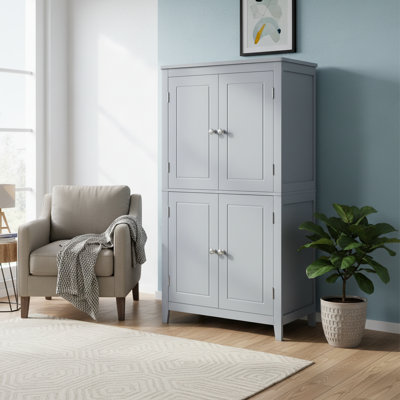 Armoire de rangement pour salle de bain, 4 portes, autoportant, gris, rangement flexible réglable