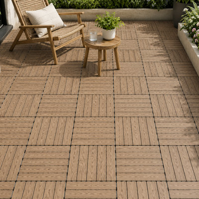 11.8 Inch WPC Interlocking Deck Tiles 11 Pack for Patio Balcony and Outdoor Flooring