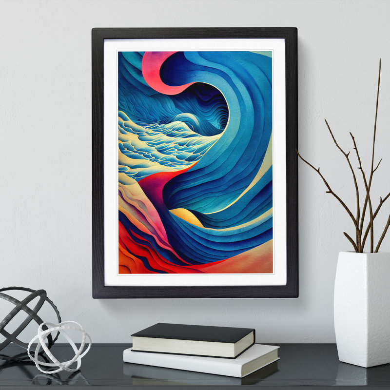 Contemporary Ocean Wave No.2 Abstract - Single Picture Frame Painting, 64cm H x 46cm W x 2cm D, Black