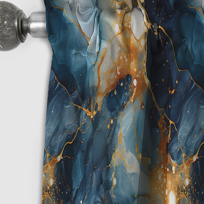 Teal and Gold Astral Marble Dreams - Rideau occultant en marbre marbré abstrait - 1 panneaux, L 52 po x L 84 po