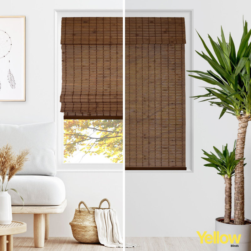 Rideaux romains en bambou naturel sans cordon, Moka, L 29 po x L 64 po