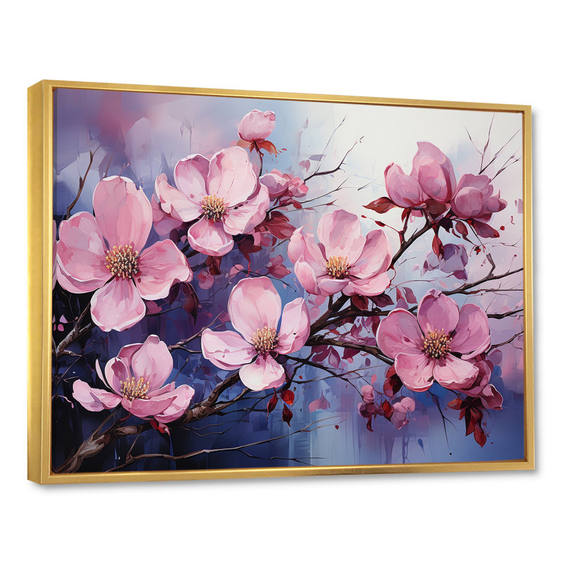 Dogwood Blossoms In Amethyst Hues sur toile, Cadre flottant doré, H 30 po x l 40 po x P 1,5 po