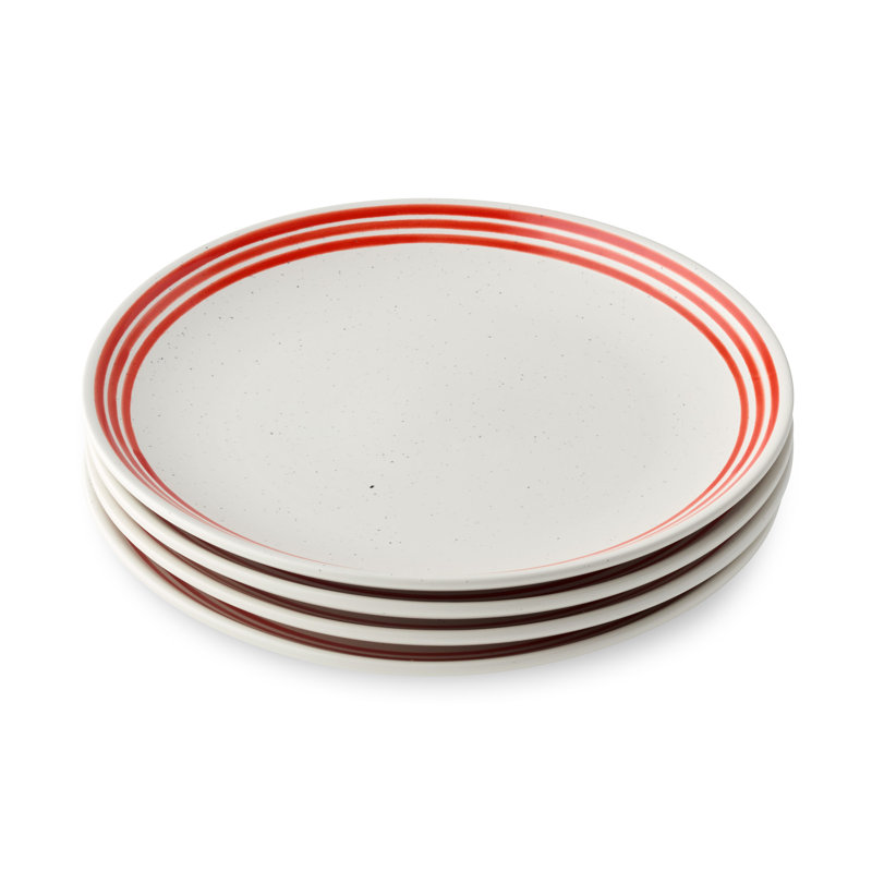 Assiettes à salade en grès rouge Dockside - Ensemble de vaisselle de 4 pouces, 9 pouces, d'inspiration côtière, résistante aux éclats pour un repas de tous les jours. Idéal pour les hors-d'œuvre, les salades ou les desserts.