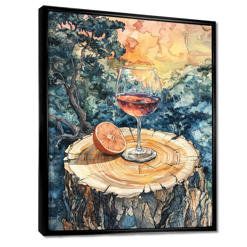 Gillyard pamplemousse avec verre de vin dans un vignoble - Décoration murale vignoble, H 20 po x l 12 po, Noir