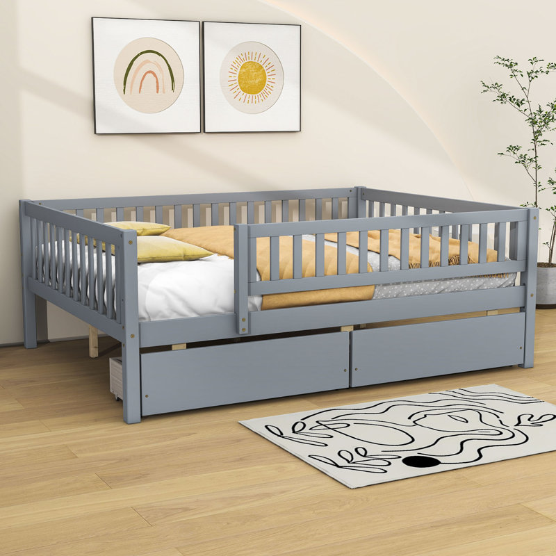 Lit de jour en bois Rowanne, Gris, Double