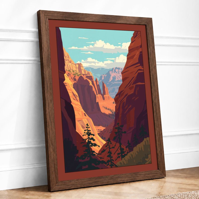 Canyon Peaks Art Deco - Framed Print, A4 - 29.7 x 21.0 cm, Walnut