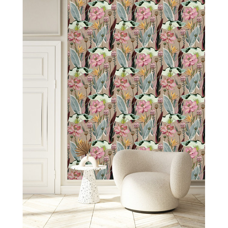 Red Barrel Studio® Beige Floral Wallpaper Peel And Stick And Prepasted ...