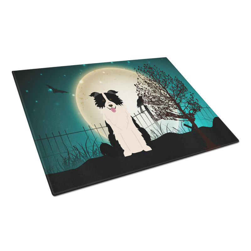 Caroline's Treasures Scary Halloween Glass Border Collie Cutting Board, Black/White