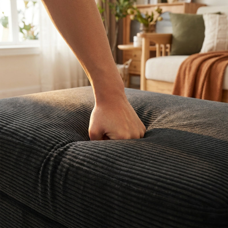 Canapé en velours côtelé à assise profonde de 94 po à 3 places Vero | Éponge et accoudoirs épaissis à rebond élevé, coussins amovibles, structure robuste en composite et bois massif pour le salon, l’appartement et le bureau