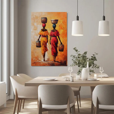 1Pc Framed Canvas Poster Print African Woman, Carrying a Water Pot on Her Head, in an Impressionist Style Wall Art, Wall Decor, Perfect for Room Decor Living Room Bedroom Office Kitchen Bathroom Home Decor, Rustic & Modern Ideal Home Wall Decoration