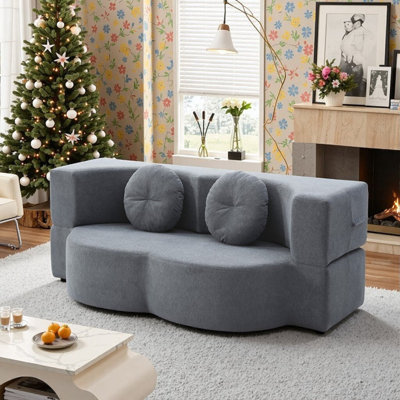 2-in-1 Folding Twin Sleeper Sofa Bed with Pillow Floor Futon Loveseat Couch Foam Mattress