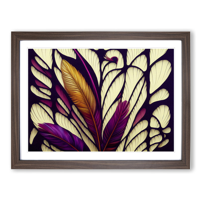 XH1022-8979X The Pleasing Bird Feathers Abstract 1 Piece Single Picture Frame Wall Art, 46cm H x 64cm W x 2cm D, Walnut