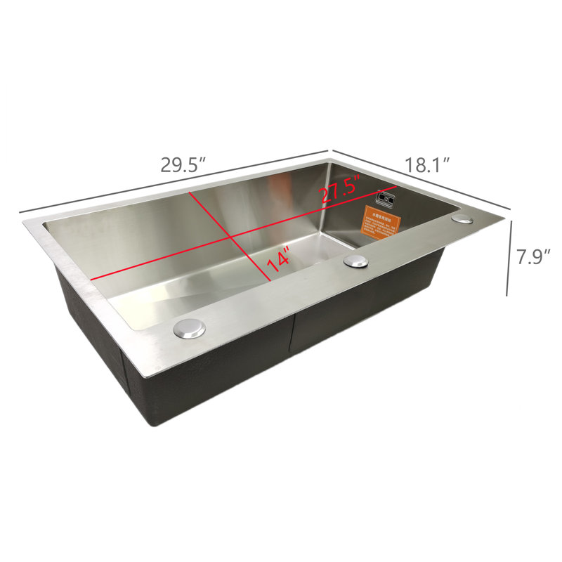 Fixturedisplays® 304 Stainless Steel Undermount Bar Sink, 29.5" L X 18" W X 7.9"H Rectangular Kitchen Sink, Single Bowl Basin 18761-750MM