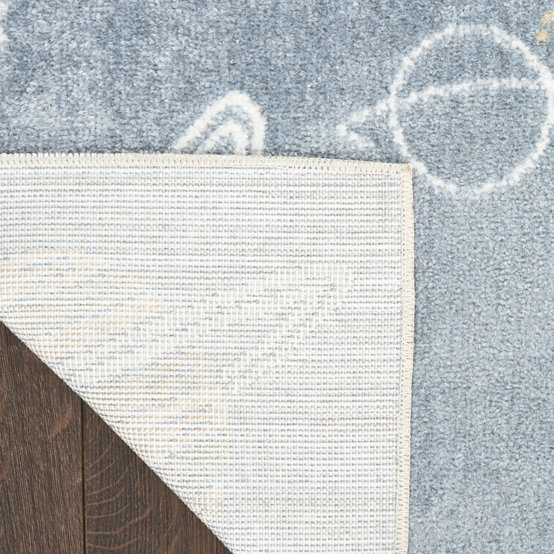 Burrillville Machine Washable Kids Indoor Rug, Blue, Rectangle 5'3" x 7'