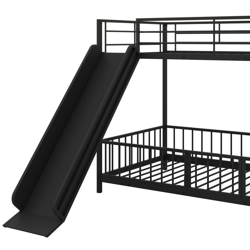 Lit superposé fonctionnel en métal avec étagères grillagées et armoire intégrée, Lit superposé simple sur simple, Noir