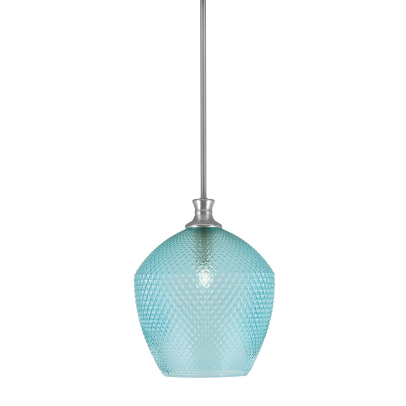Luminaire suspendu Quapaw avec verre texturé turquoise de 12 po, Nickel brossé