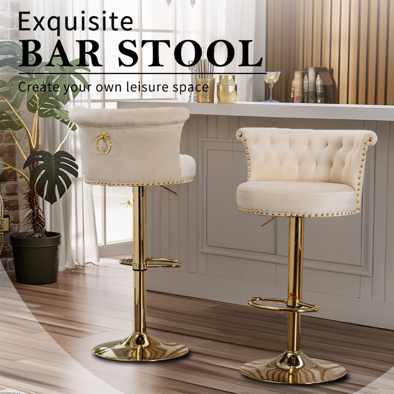 Tabouret de comptoir pivotant à hauteur réglable avec structure en métal Taya, Beige