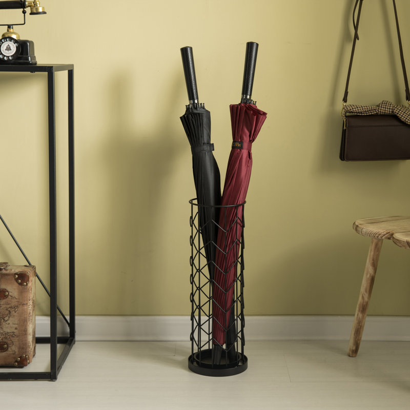 Black Metal Round Umbrella Holder Stand with Drip Tray