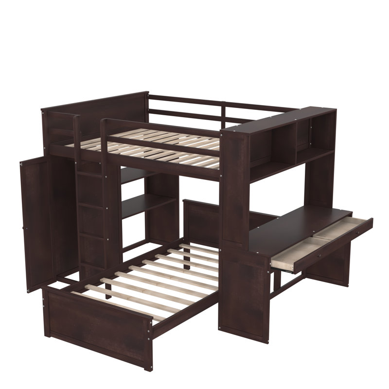 Hentrich  Loft Bed with a Twin Size Stand-alone Bed, Shelves, Desk, and Wardrobe, Espresso