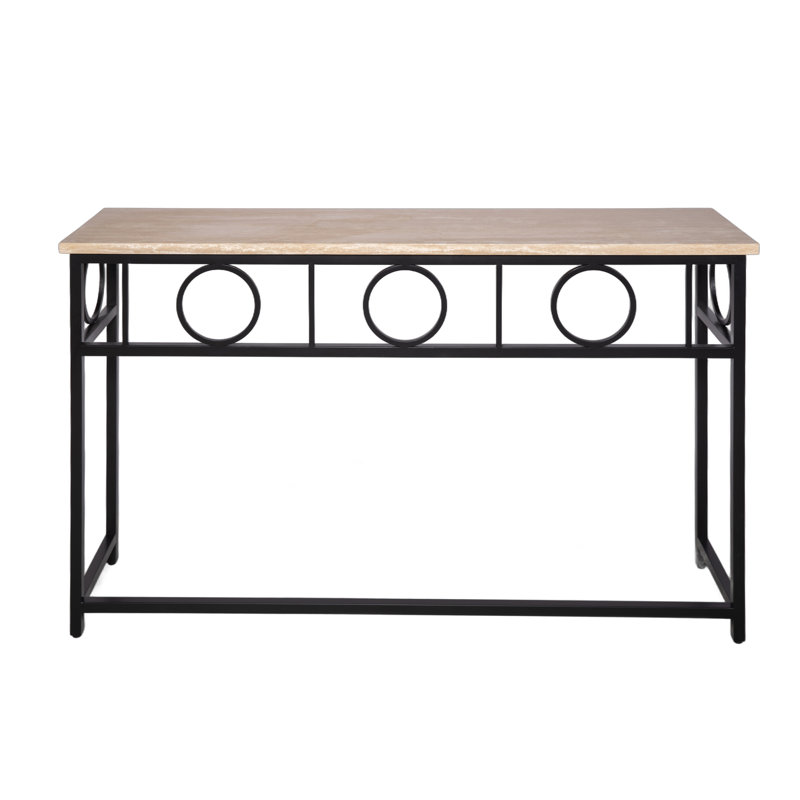 Hampton Console Table, Lite Travertine, Flat Black