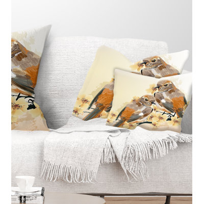 Bird Couple on a Branch - Animal Printed Pillow