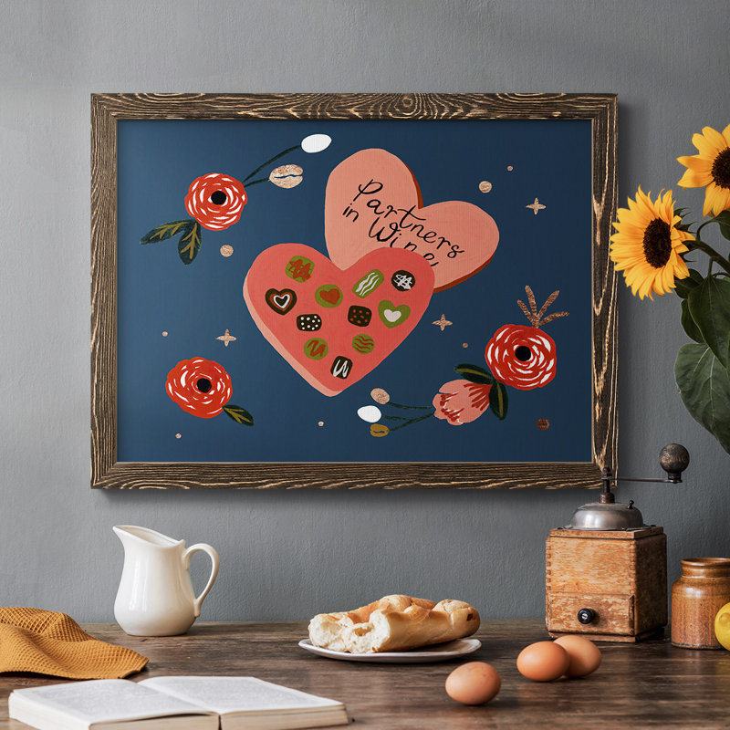 " Happy Galentine I ", 14" H x 20" W x 1.5" D, Walnut
