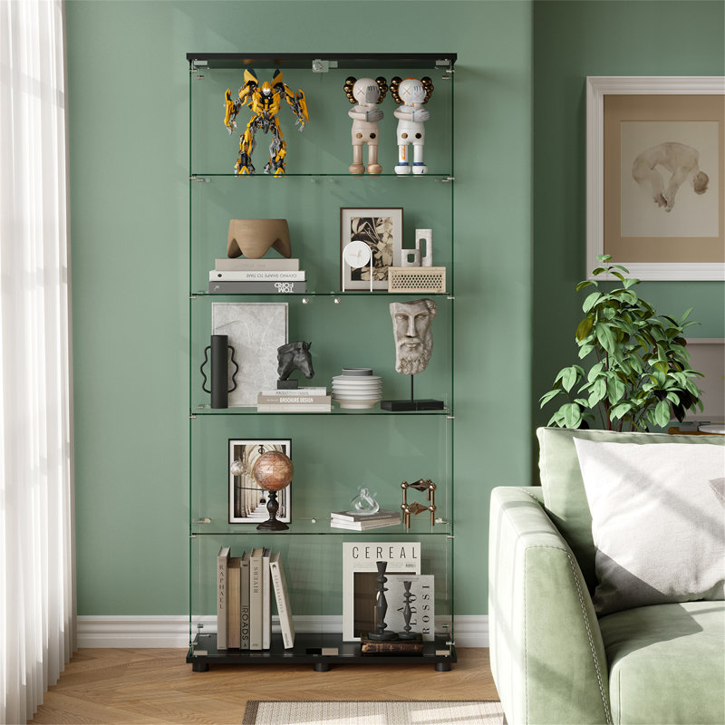 Vitrine en verre avec portes doubles à 5 tablettes et serrure