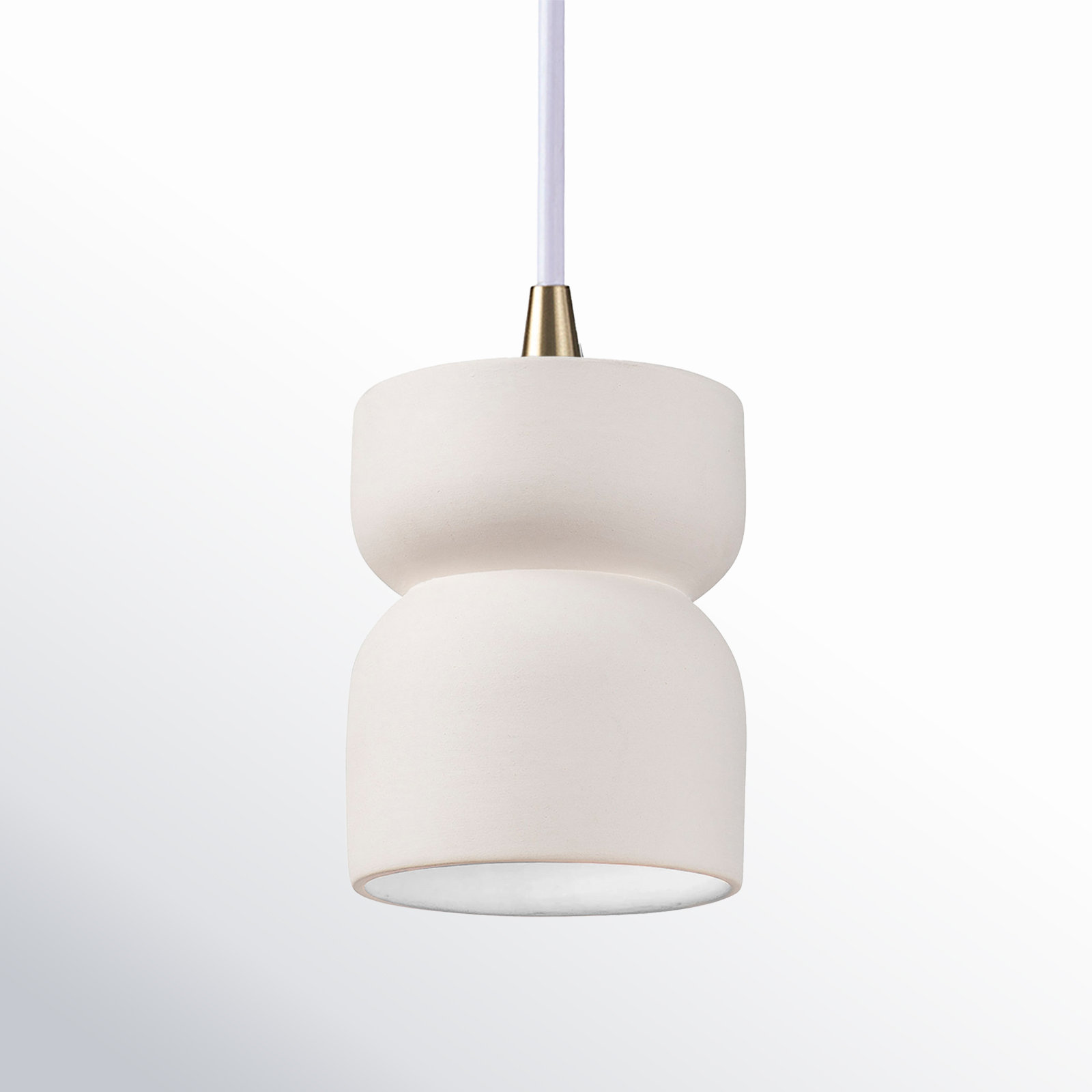 Nysta Ceramic Dimmable Pendant, Gloss White, Antique Brass