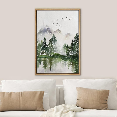 Paysage de forêt Woodland «Pastel Watercolor Misty Mountain Forest» sur