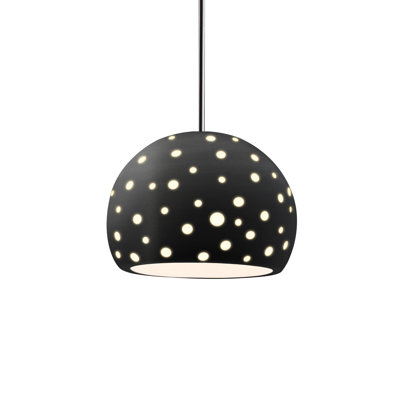 Luminaire suspendu sphère 1 lumière perforée - Carbone - Noir mat - Chrome poli - l 10 po x H 7,75 po - Ampoule remplaçable - Tige rigide
