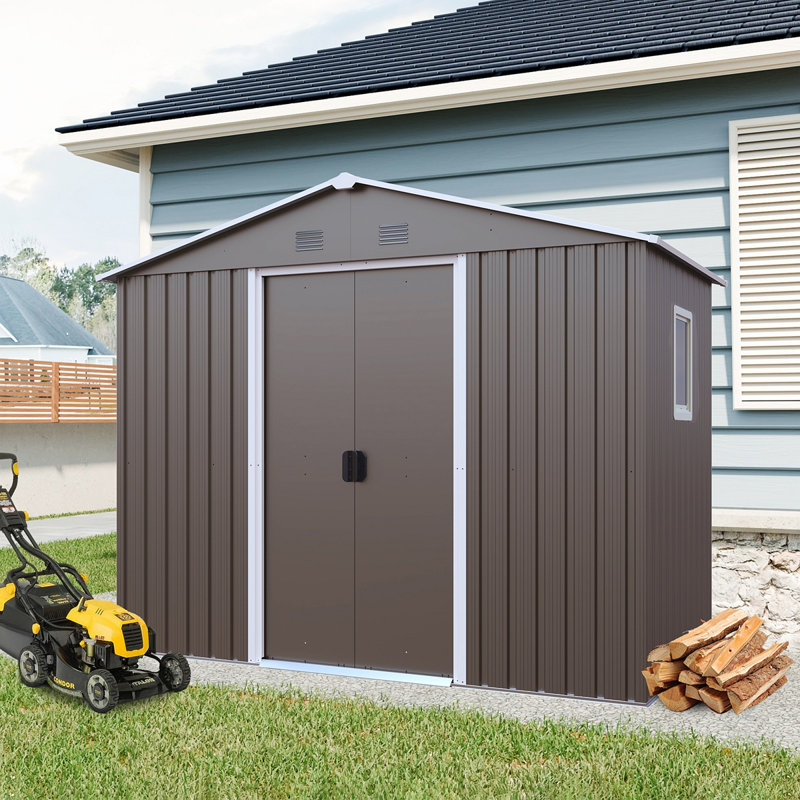 8Ft X 4Ft Outdoor Metal Storage Shed With Window And Metal Foundation, Gray