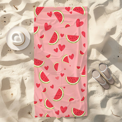  Serviette de plage légère en microfibre, absorbante sans décoloration, 30 po x 60 po, cœur melon d'eau