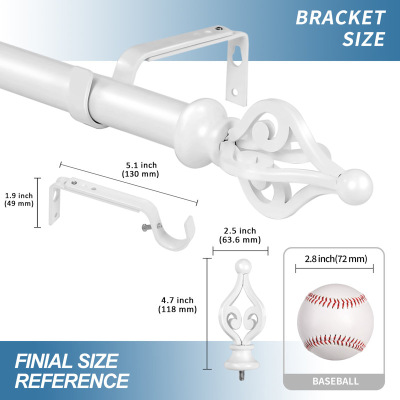 Mcqueen Steel Adjustable 1'' Single Curtain Rod, 84" - 120" W, Glossy White