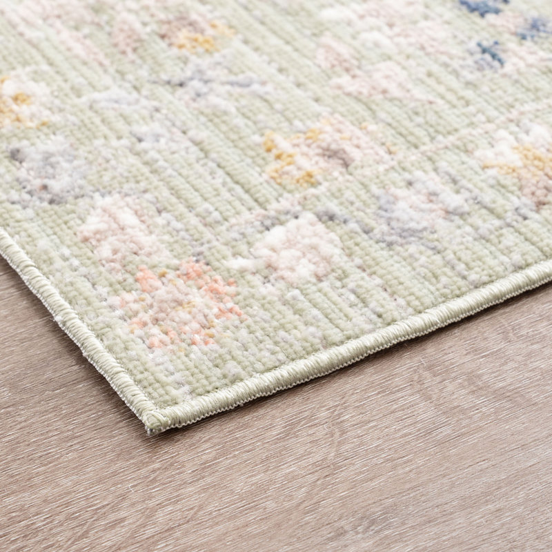Tapis oriental traditionnel en polyester sauge Helen, 2 pi x 3 pi, Rectangulaire 2 pi x 3 pi