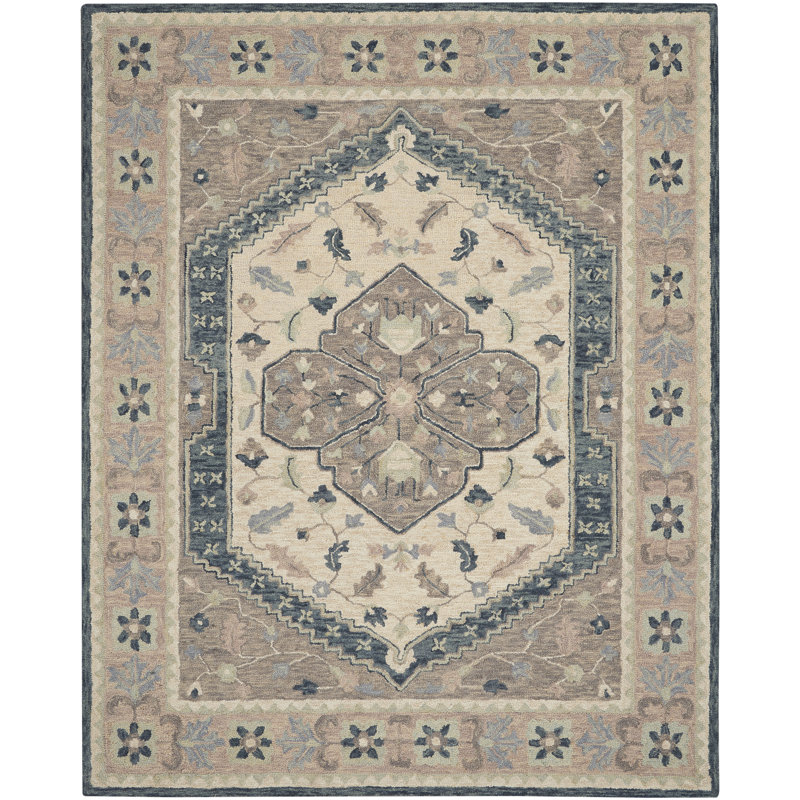 Tapis oriental gris en laine touffeté, Rectangle de 8 pi x 10 pi