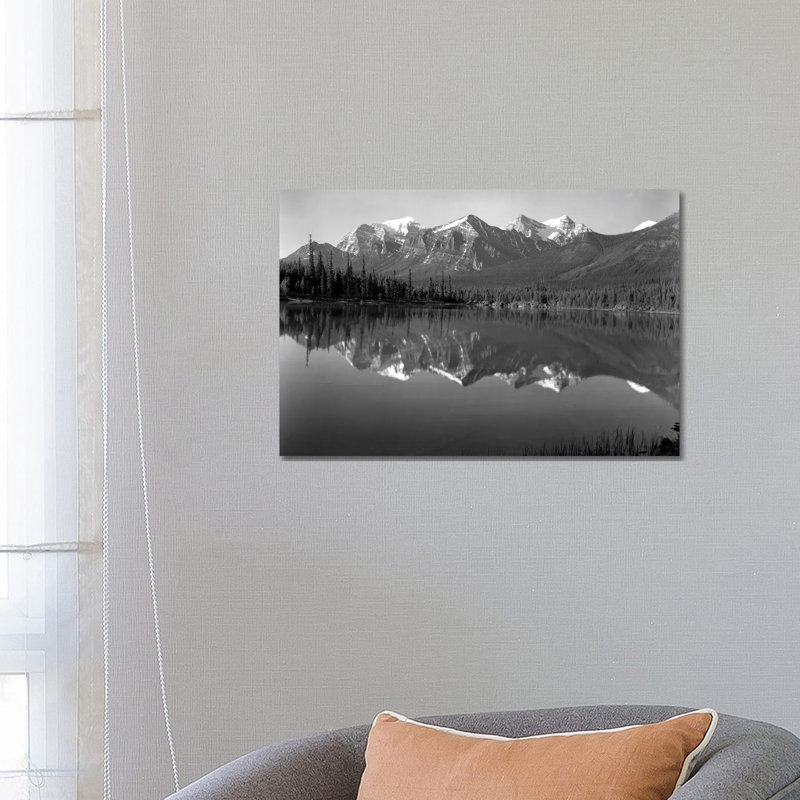 1960s Lake In Rocky Mountains Canada North Of Lake Louise On Jasper Highway by Vintage Images - Wrapped Canvas Print