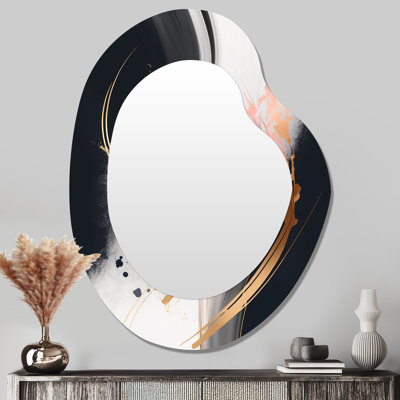 Or mauve complexe Transcendant I - miroir abstrait de forme irrégulière, miroir mural décoratif asymétrique doré, impression d'art en métal