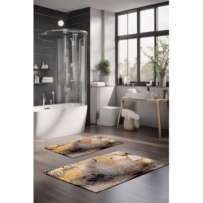 Eakly Luxury Bathmat Set (2 Pieces), 100% Polyester, 16.0 x 23.6 inches & 23.6 x 39.4 inches | Non-Slip Antibacterial Design, 0.3 in Pile Height | Machine Washable, Durable & Easy to Clean | Ideal for Bathroom Décor