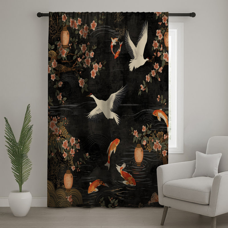 Rideaux Crane And Koi Fish, Blockout, 50" x 92" - 1 Panel