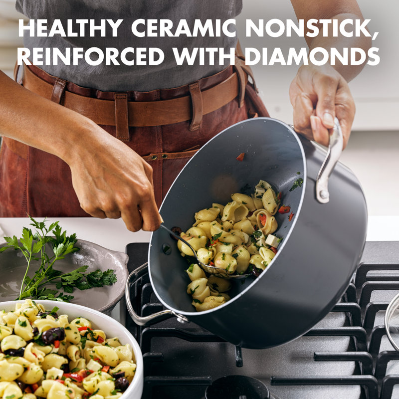 GreenPan Valencia Pro Hard Anodized Induction Healthy Ceramic Nonstick 5qt Stock Pot, 5.5 Qt