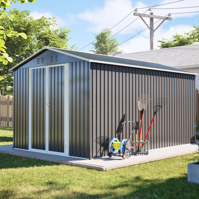 Remise à outils de jardin verrouillable en métal 8 x 12 pi, gris, structure en aluminium, amplement d'espace pour les vélos, portes doubles faciles à ouvrir, toit en pente ventilé et confortable