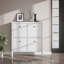 Armoire à chaussures moderne, 100% carton, 38,6 po x 41,0 po x 10,2 po | Finition élégante en bois et blanc, épaisseur de 0,71 pouce, hauteur des pieds 15 pouces, poignée en métal élégante | Parfait pour l'organisation de vestibules et de couloirs