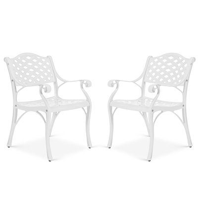 MEETWARM 2 Piece Patio Dining Chairs, Outdoor All-Weather Cast Aluminum Chairs, Patio Bistro Dining Chair for Garden Deck Backyard, Lattice Weave Design (2 set)