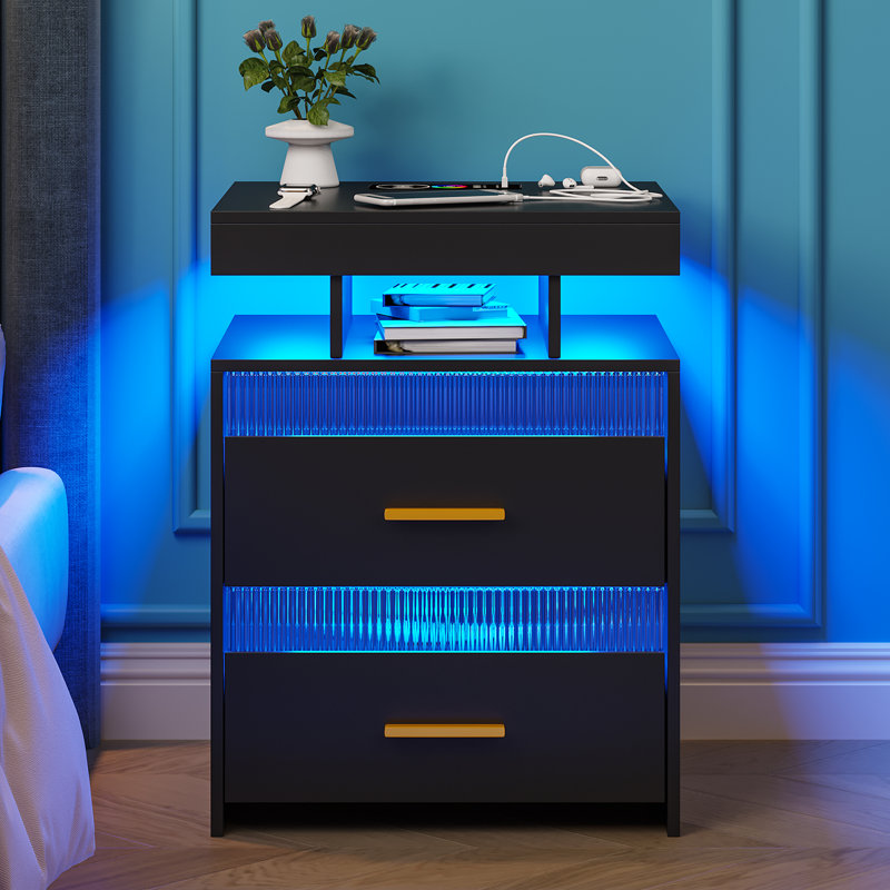 Gaelyn Sensor LED Nightstand with Ample Storage Space, Black