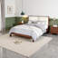 Structure de lit grand format en bois massif espresso avec tête de lit en velours beige luxueux - aucun sommier requis-1006324031