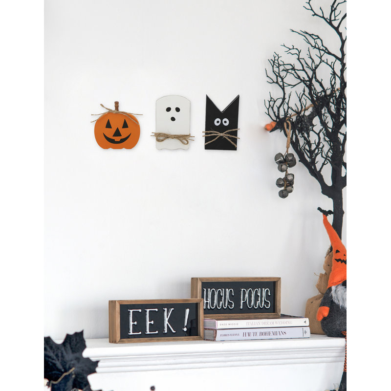 Ensemble de 3 décorations de table d'Halloween, blanc: 4,8 x 8 po Noir: 4,5 x 8 po Orange: 6,7 x 7 po 